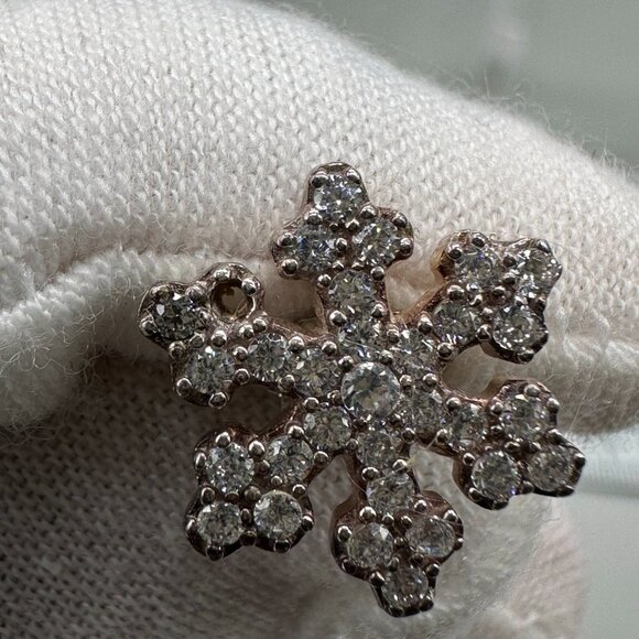 Sterling Silver Snowflake Earrings Crystal Studs Winter Holiday Pierced 0.50" - Picture 8 of 10